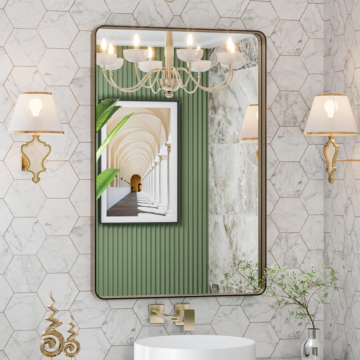 Bronze Metal Framed Bathroom Mirror