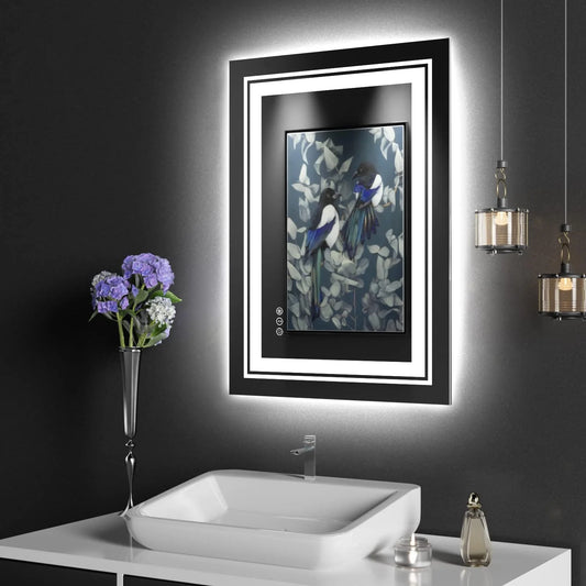 LED Bathroom Mirror with Lights, 20 x 28 Inch Front and Backlit Mirror Bathroom, Anti-Fog Lighted Vanity Mirror, Stepless Dimmable, 3 Colors, Horizontal/Vertical LED Mirror