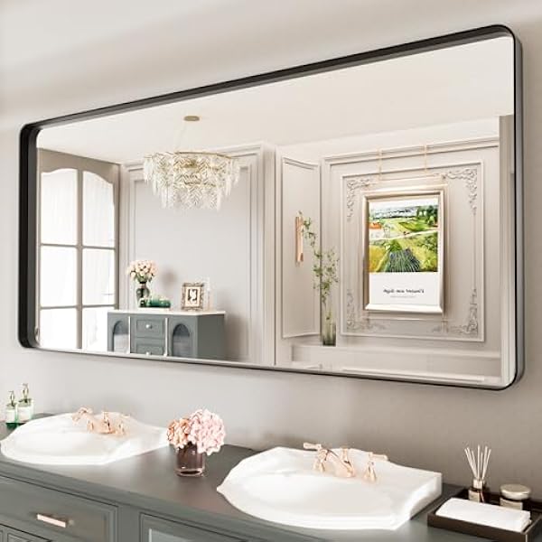 Black Frame Bathroom Mirror 77"x 36"