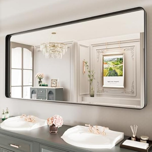 Black Frame Bathroom Mirror 77"x 36"