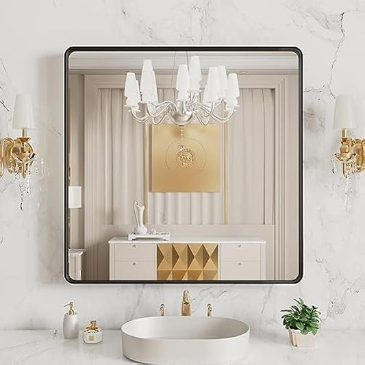 Black Frame Bathroom Mirror 38"x 38"