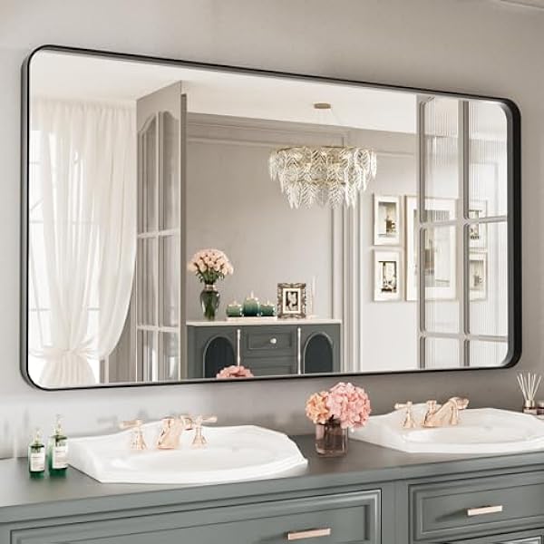 Black Frame Bathroom Mirror 55"x 30"