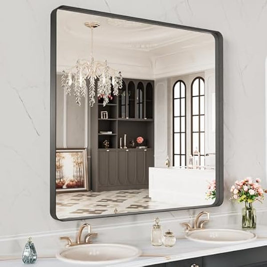 Black Frame Bathroom Mirror 28"x 32"