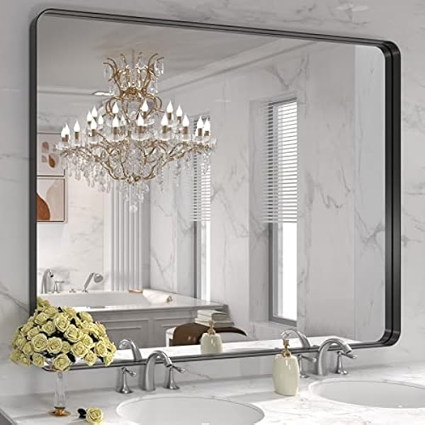 Black Frame Bathroom Mirror 48"x 36"