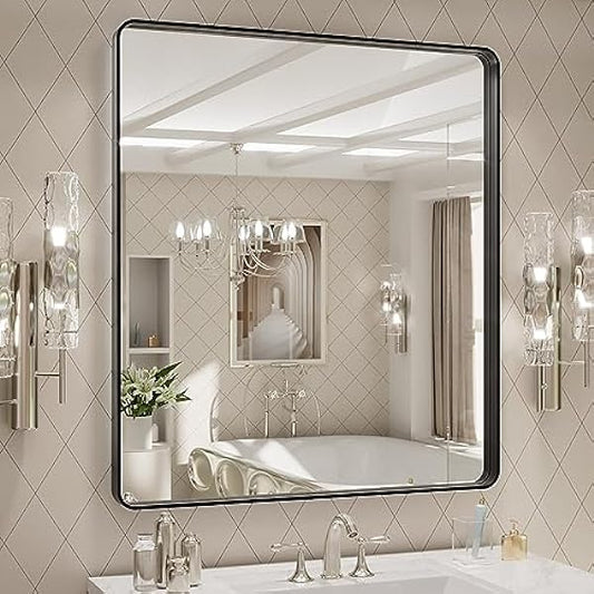 Black Frame Bathroom Mirror 32"x 36"