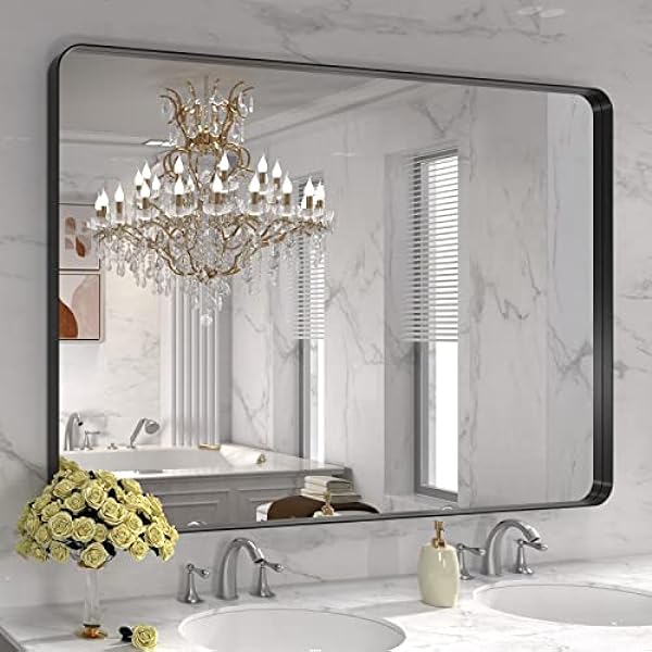 Black Frame Bathroom Mirror 48"x 32"