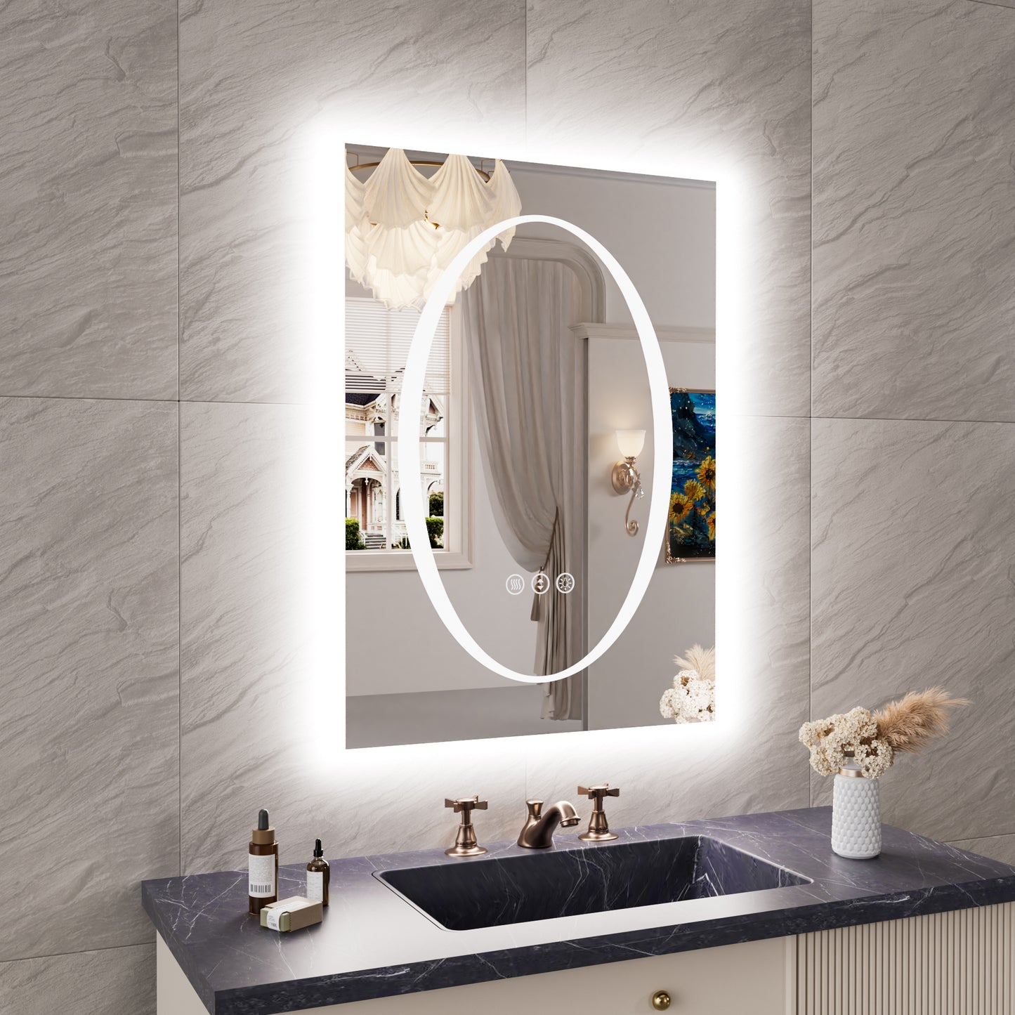 Double-layer LED Bathroom Mirror 20x28 Inch,Wall Mirrors with Anti-Fog Vanity Mirror ,Shatter-Proof,Memory Makeup Mirror with LED Lights