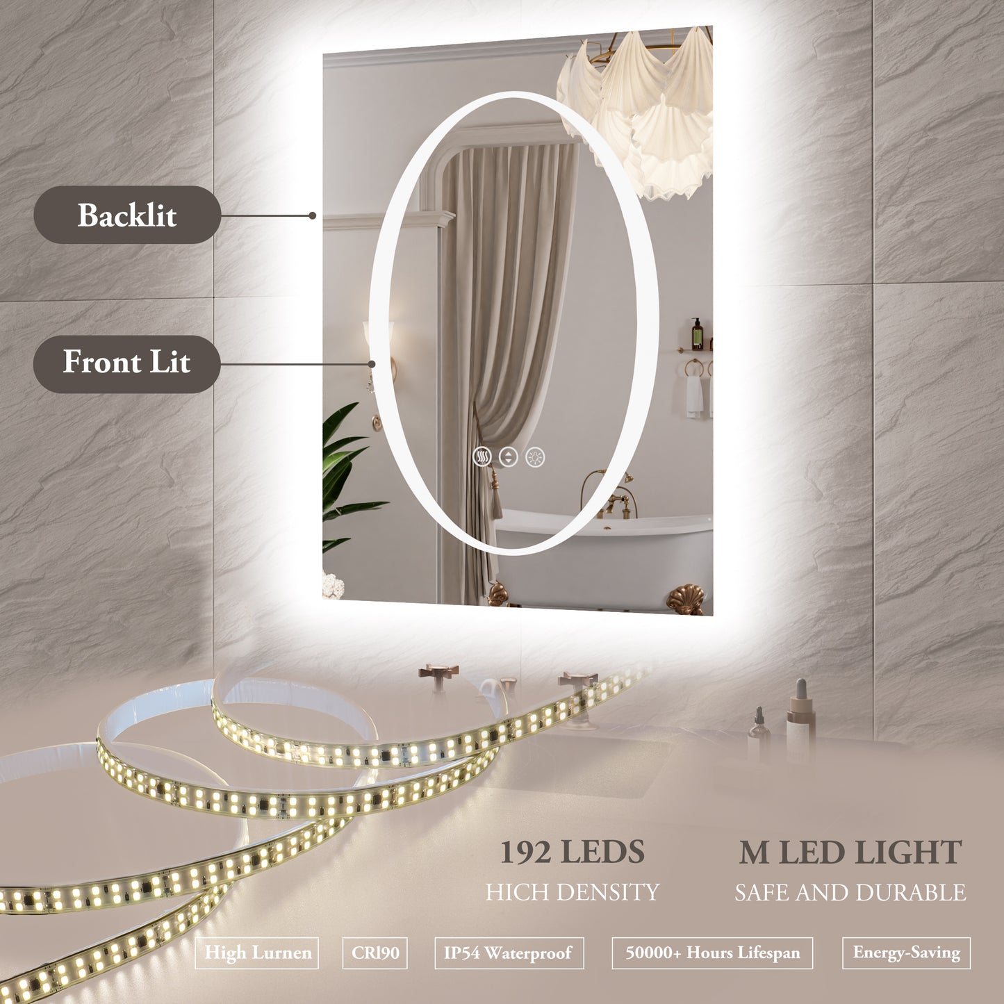 Double-layer LED Bathroom Mirror 20x28 Inch,Wall Mirrors with Anti-Fog Vanity Mirror ,Shatter-Proof,Memory Makeup Mirror with LED Lights