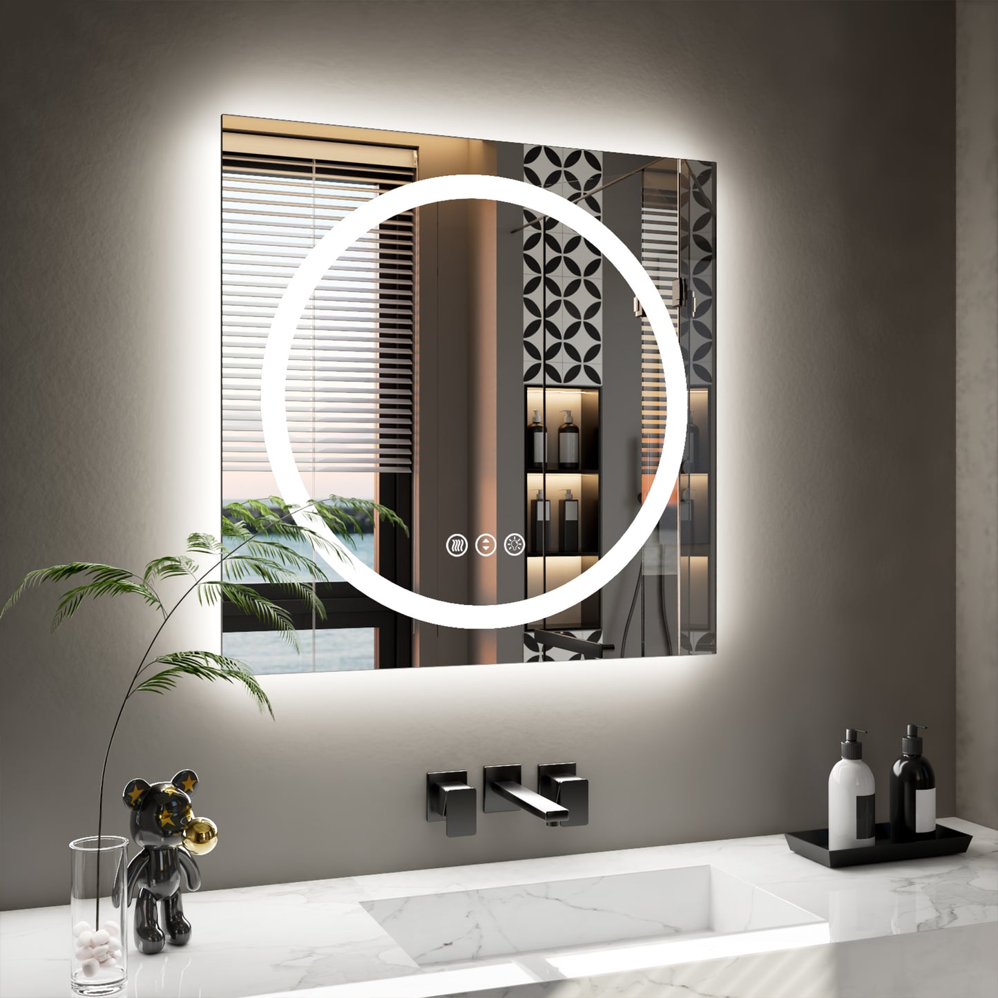 Double-layer LED Bathroom Mirror 28x28 Inch,Wall Mirrors with Anti-Fog Vanity Mirror ,Shatter-Proof,Memory Makeup Mirror with LED Lights