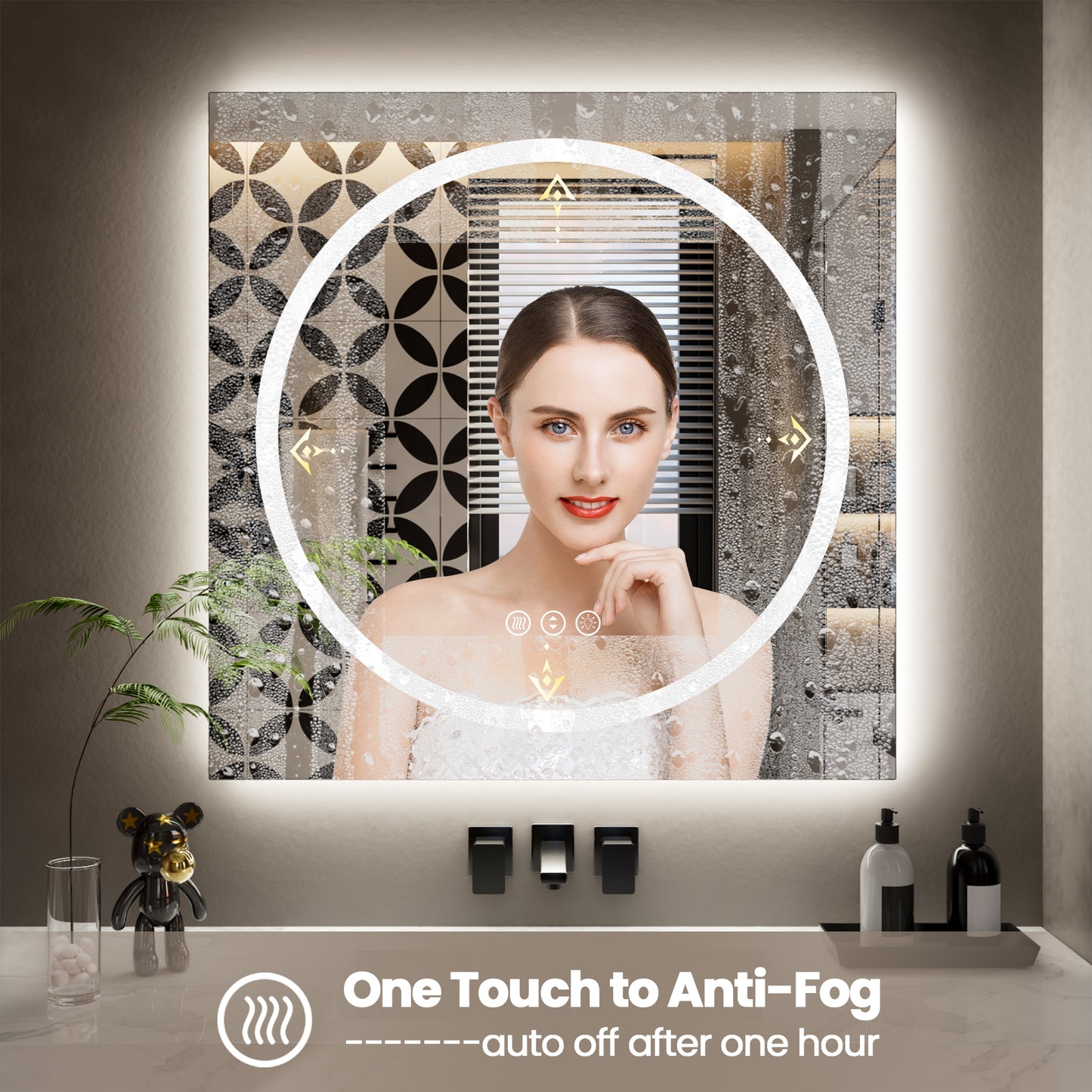 Double-layer LED Bathroom Mirror 28x28 Inch,Wall Mirrors with Anti-Fog Vanity Mirror ,Shatter-Proof,Memory Makeup Mirror with LED Lights