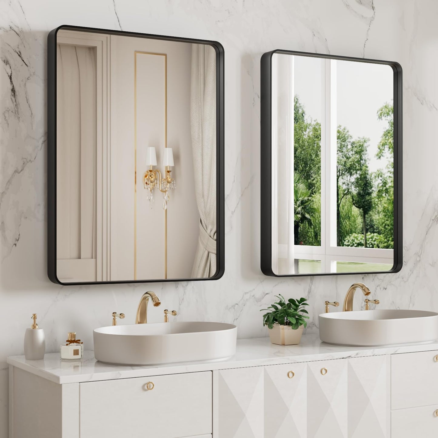 Black Frame Bathroom Mirror 20"x 16"